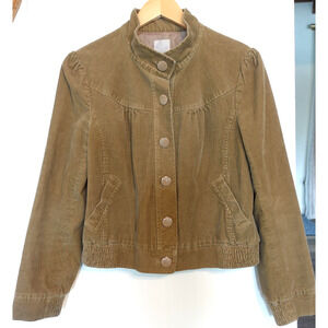 Halogen Jacket Womens Medium Brown Corduroy Cropped Button Up Lined Puff Sleeve